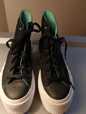 Black High-Top Platform Sneakers with Mint Interior